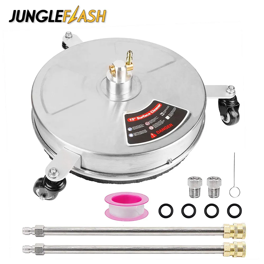 JUNGLEFLASH 15 "мойка высокого давления из нержавеющей стали набор для очистки поверхности с 3 колесами и 1/4" быстроразъемной шайбой 4000 PSI
JUNGLEFLASH 15 "мойка высокого давления из нержавеющей стали набор для очистки поверхности с 3 колесами и 1/4" быстроразъемной шайбой 4000 PSI