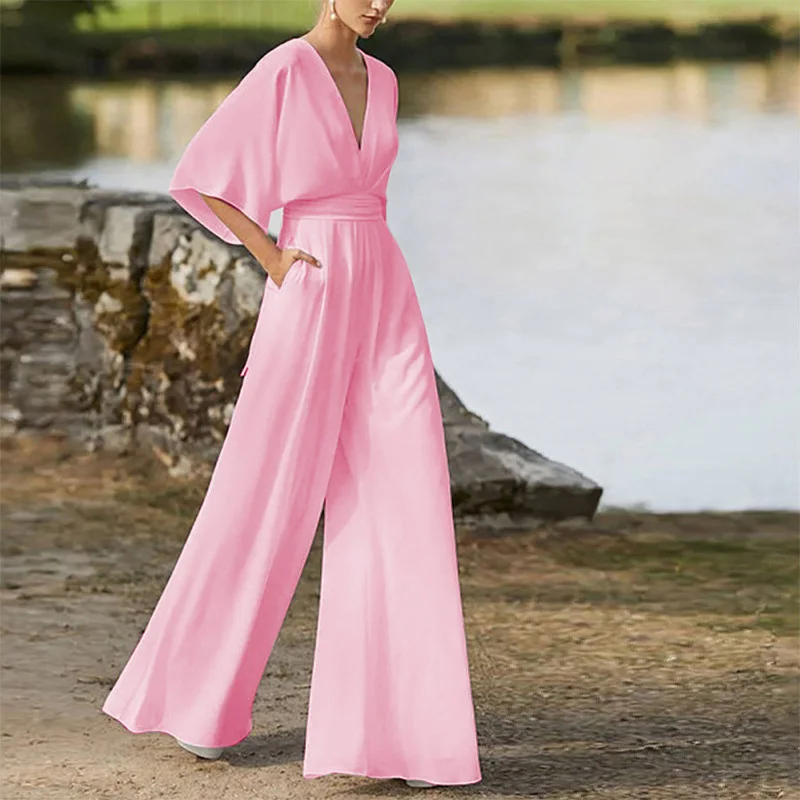 Elegant Half Sleeve V-neck Women Jumpsuit 2022 New Fashion Waist Super Long Wide Leg Jumpsuit Lady Casual Loose Pocket Bodysuit
Elegant Half Sleeve V-neck Women Jumpsuit 2022 New Fashion Waist Super Long Wide Leg Jumpsuit Lady Casual Loose Pocket Bodysuit