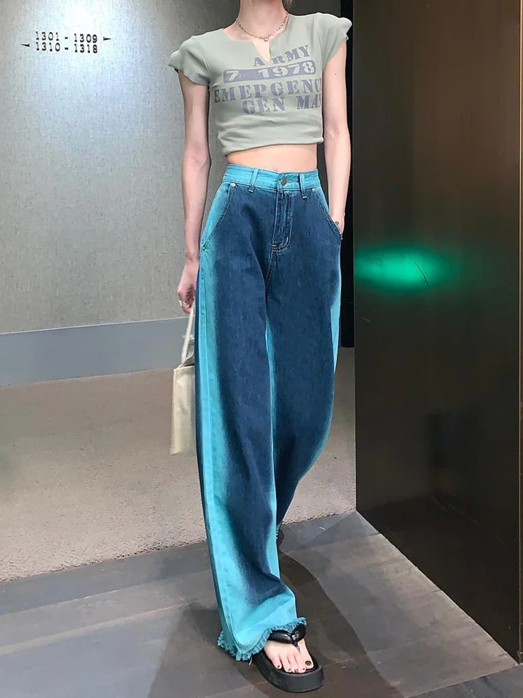 Blue Women Straight Jeans Korean High Waist Chic Gradient Female Denim Trousers Vintage Baggy Casual Fashion Streetwear Pants
Blue Women Straight Jeans Korean High Waist Chic Gradient Female Denim Trousers Vintage Baggy Casual Fashion Streetwear Pants