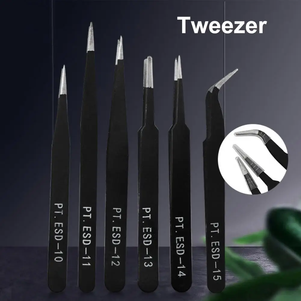 6Pcs Toughness Tweezers Different Specifications Stainless Steel Anti-static ESD Electronic Repair Tweezers Maintenance Tool
6Pcs Toughness Tweezers Different Specifications Stainless Steel Anti-static ESD Electronic Repair Tweezers Maintenance Tool