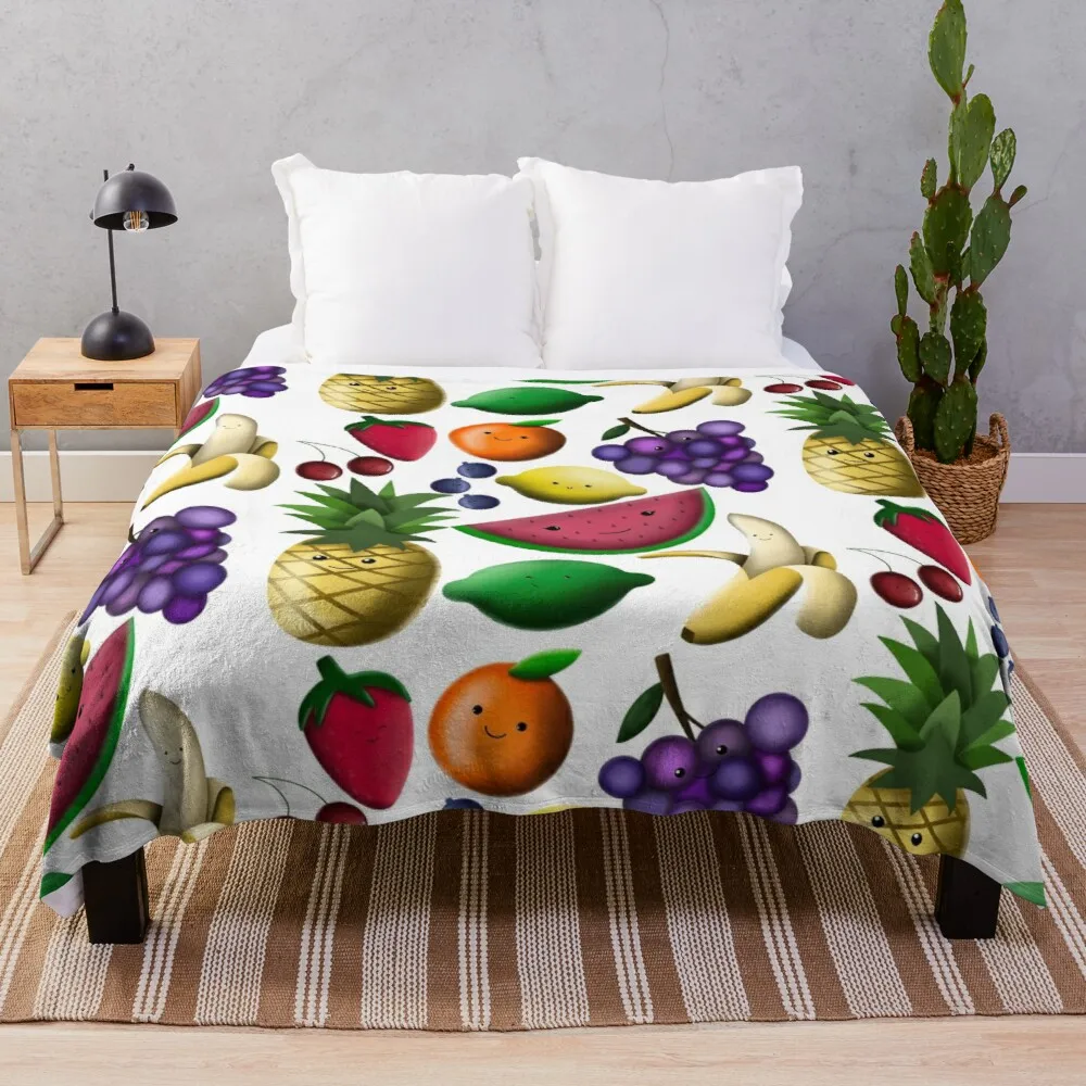 

Funny Fruit Flannel Blanket Pineapple Strawberry Watermelon Orange Pattern Throw Blanket Soft Warm Plush for Bedspread King Size