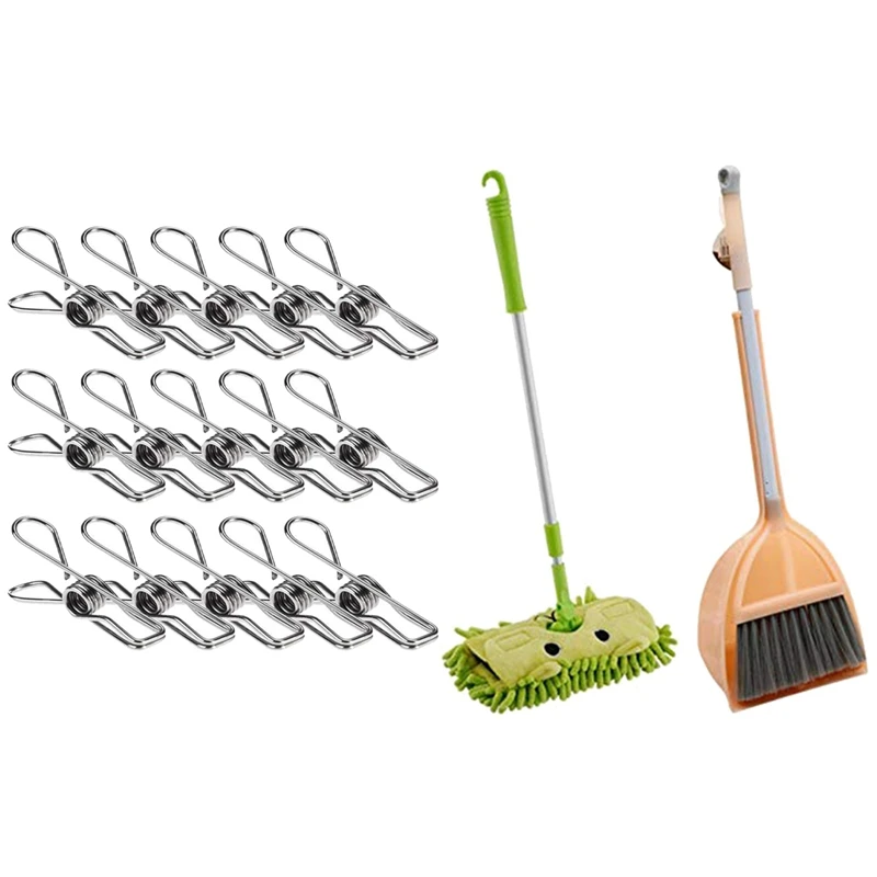 24 Pcs Stainless Steel Wire Clip & 1 Set Small Mop Small Broom Small Dustpan, Little Housekeeping Helper Set
24 Pcs Stainless Steel Wire Clip & 1 Set Small Mop Small Broom Small Dustpan, Little Housekeeping Helper Set