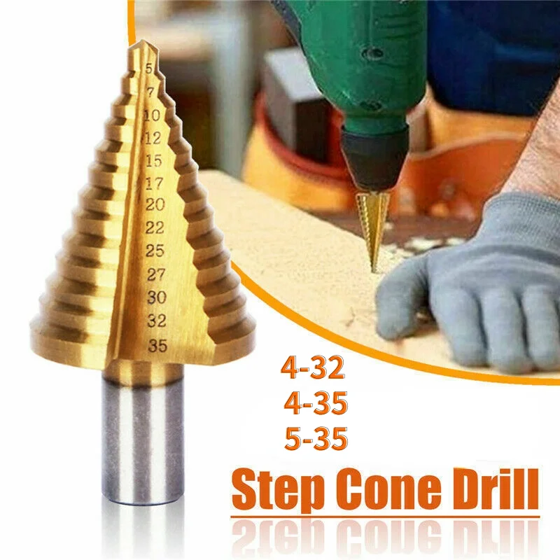 HSS Titanium Coated 4-42 5-35mm Step Drill Bit High Speed Steel Metal Wood Hole Cutter Cone Drilling Power Woodworking Tools
HSS Titanium Coated 4-42 5-35mm Step Drill Bit High Speed Steel Metal Wood Hole Cutter Cone Drilling Power Woodworking Tools