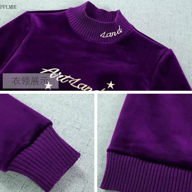 Winter Half Turtleneck Warm Pullover Casual Velour Sweatsuit Three Piece Suit Embroidery Thicken Fashion Velvet Tracksuit Women
Winter Half Turtleneck Warm Pullover Casual Velour Sweatsuit Three Piece Suit Embroidery Thicken Fashion Velvet Tracksuit Women
