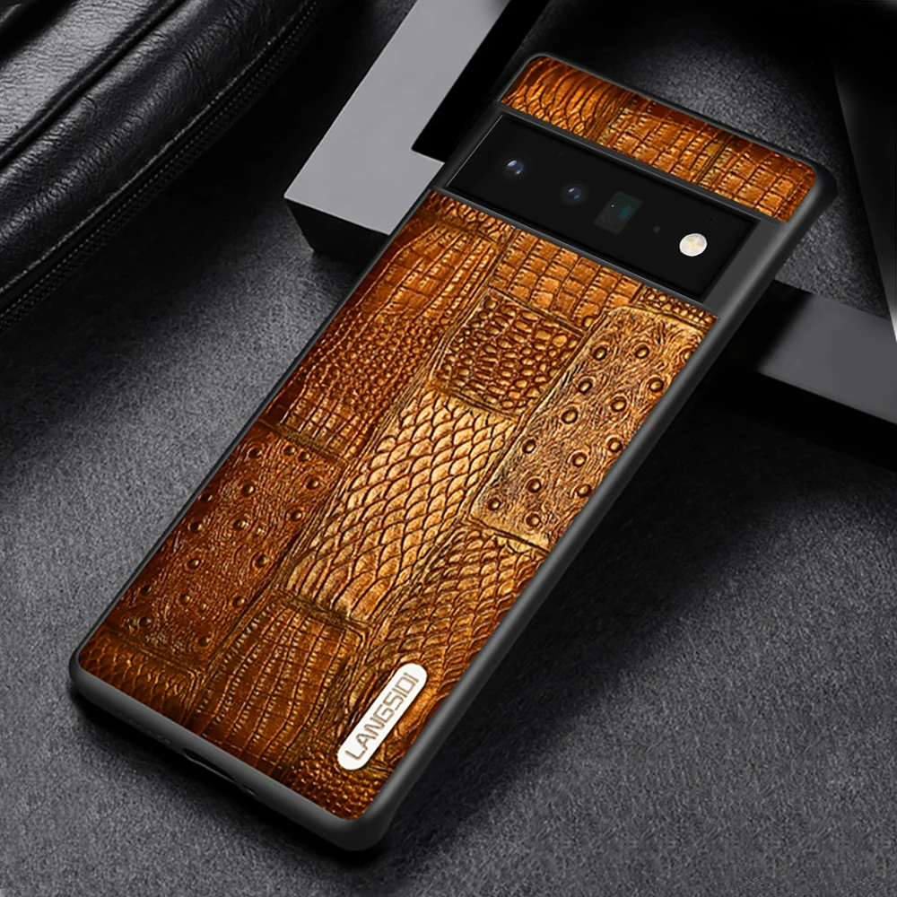 

LANGSIDI Luxury Cowhide Genuine Leather Case For Google Pixel 8 7 6 Pro 7A 6A 4A 5G 5A Fashion Shockproof Leather Back cover