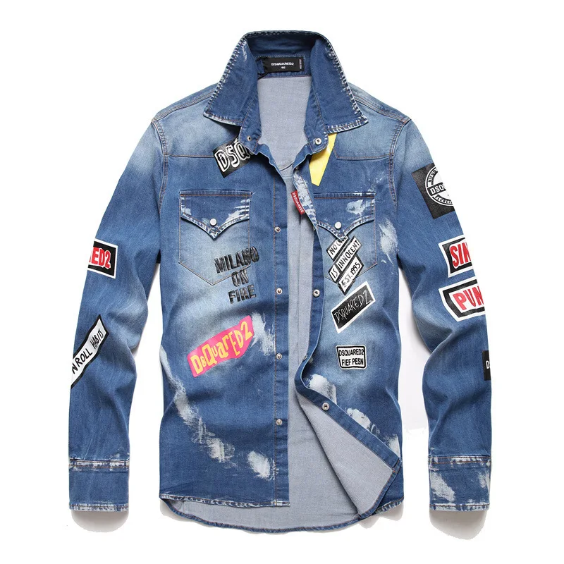 DSQ2 Men's Straight Button stick cloth badge cardigan Elastic men's denim biker top
DSQ2 Men's Straight Button stick cloth badge cardigan Elastic men's denim biker top