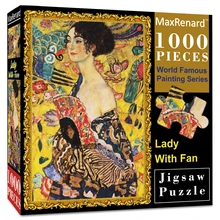 MaxRenard Jigsaw Puzzle 1000 Pieces for Adult Klimt Lady With Fan Environmentally Friendly Paper Christmas Gift Toy