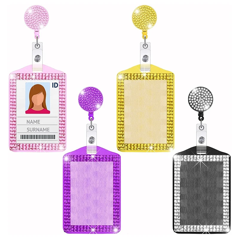 4 Pcs ID Badge Holder Rhinestones Badge Holder Rhinestone Cute Badge Holder Crystal Badge Vertical Reel Card Holder
4 Pcs ID Badge Holder Rhinestones Badge Holder Rhinestone Cute Badge Holder Crystal Badge Vertical Reel Card Holder
