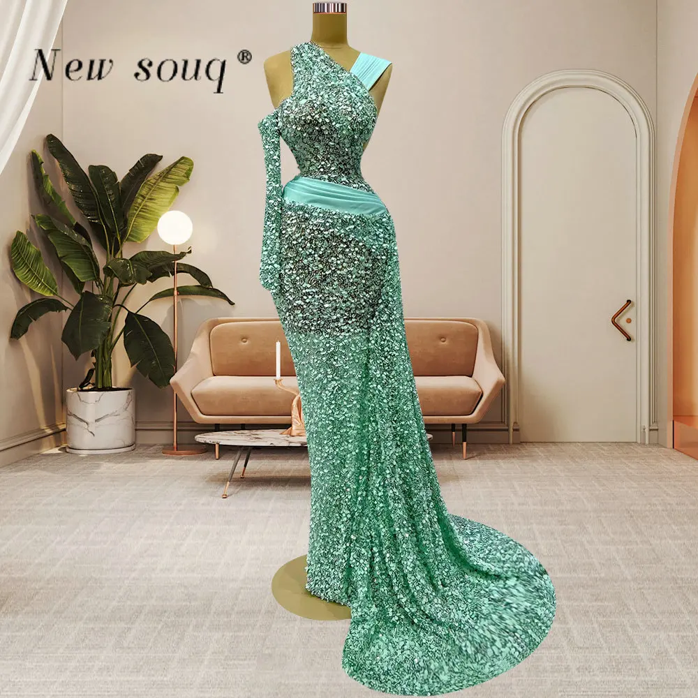 Mint Green One Shoulder Long Sequins Evening Dresses with Side Tail Asymmetrical Neck Mermaid Wedding Reception Party Gowns
Mint Green One Shoulder Long Sequins Evening Dresses with Side Tail Asymmetrical Neck Mermaid Wedding Reception Party Gowns