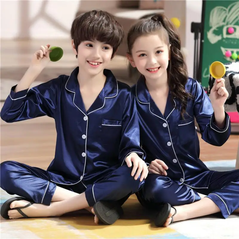 

Boys Girl Silk Satin Pajamas Set Baby Kids Long Sleeve Sleepwear Nightwear Pairs