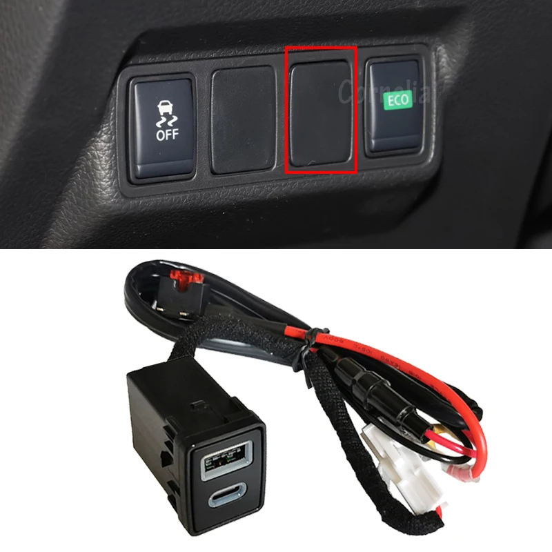 Автомобильное зарядное устройство для быстрой зарядки TYPE-C PD QC3.0 USB-интерфейс с двумя разъемами для Nissan Teana Sylphy Qashqai 
Автомобильное зарядное устройство для быстрой зарядки TYPE-C PD QC3.0 USB-интерфейс с двумя разъемами для Nissan Teana Sylphy Qashqai