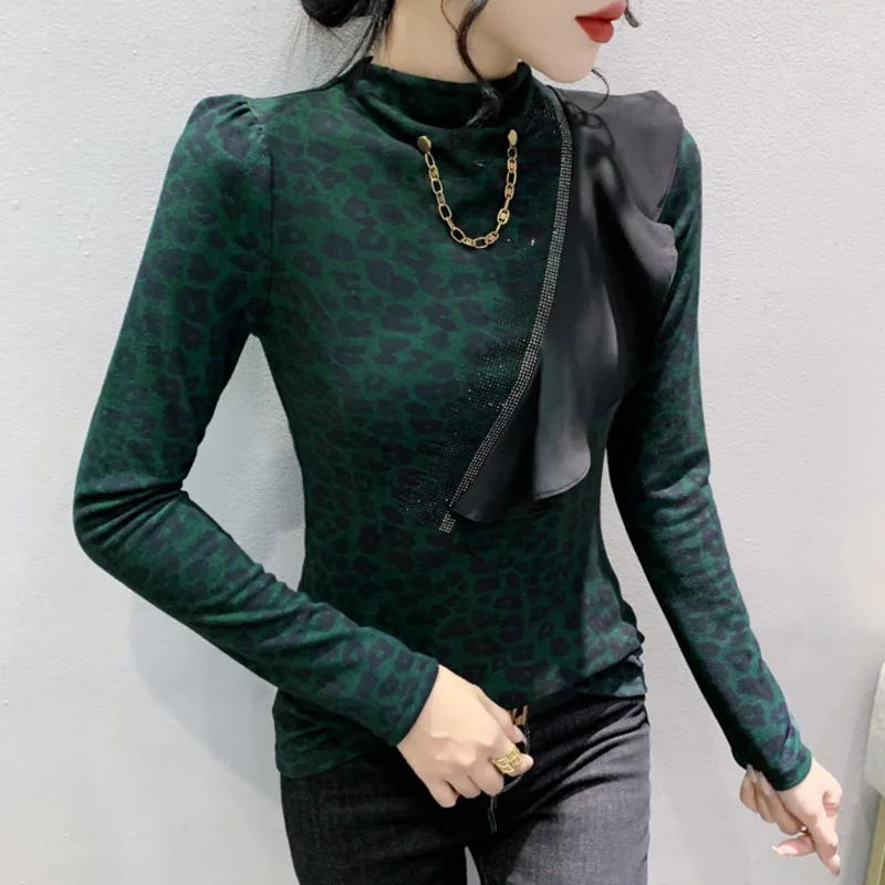 New Leopard T Shirt Women Spliced Ruffles Slim Vintage Basic T Shirt Long Sleeve Diamonds Sexy Vintage Stretch Woman T-shirts
New Leopard T Shirt Women Spliced Ruffles Slim Vintage Basic T Shirt Long Sleeve Diamonds Sexy Vintage Stretch Woman T-shirts