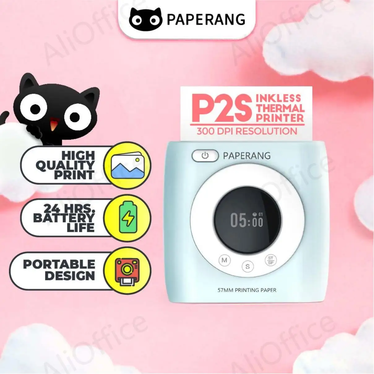 PAPERANG P2S Pocket Printer 300dpi BT Wireless Thermal Printer Portable Mobile Mini Printer Label Sticker with Clock Function
PAPERANG P2S Pocket Printer 300dpi BT Wireless Thermal Printer Portable Mobile Mini Printer Label Sticker with Clock Function