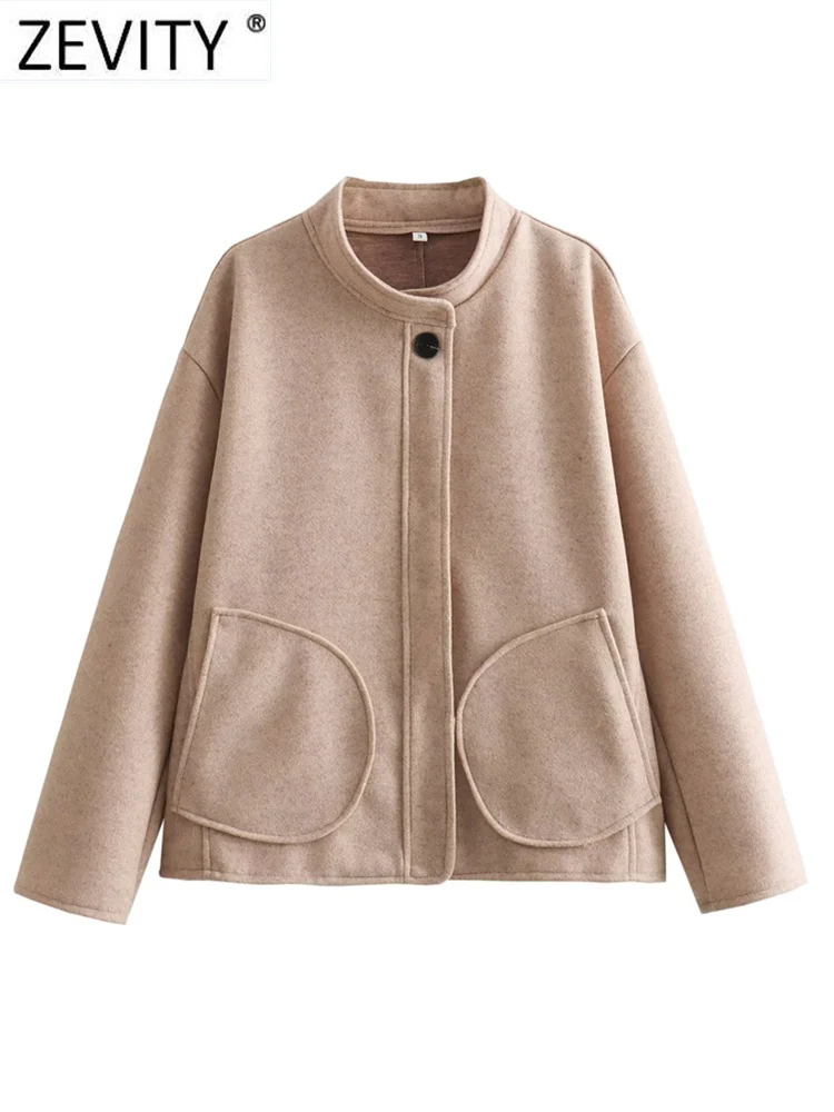 Женская шерстяная куртка с воротником-стойкой и двумя карманами
Женская шерстяная куртка с воротником-стойкой и двумя карманами