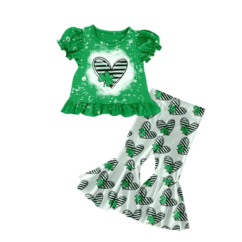 Hot selling children's clothing girls suit fashionable Valentine's Day green love ruffle top flared pants suit bleached baby set
Hot selling children's clothing girls suit fashionable Valentine's Day green love ruffle top flared pants suit bleached baby set