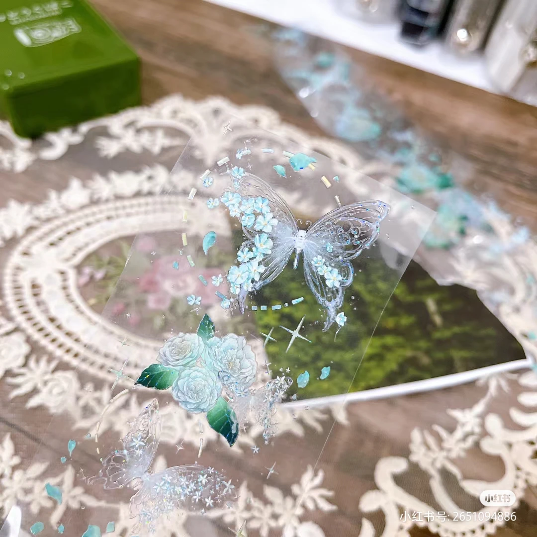 1 Loop beautiful butterfly hydrangea rose summer flower shiny PET Tape 
1 Loop beautiful butterfly hydrangea rose summer flower shiny PET Tape