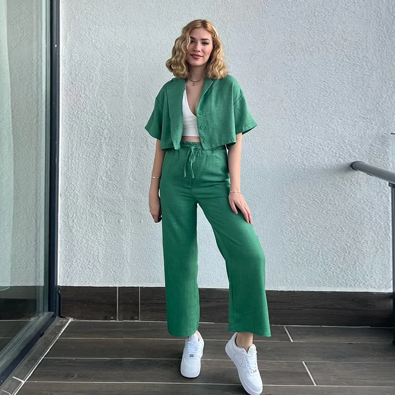 Women's Suit Summer Two Piece Set Outfits Cardigan Coat Long Pants Lapels Short Shirt Cardigan Wide Leg Pants Casual Suit
Women's Suit Summer Two Piece Set Outfits Cardigan Coat Long Pants Lapels Short Shirt Cardigan Wide Leg Pants Casual Suit