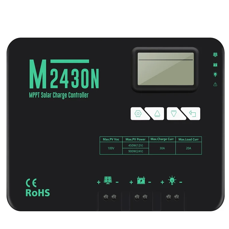 30 Amp MPPT Solar Charge Controller with Bluetooth LCD Display, 12V/24V DC Input Solar Panel Regulator
30 Amp MPPT Solar Charge Controller with Bluetooth LCD Display, 12V/24V DC Input Solar Panel Regulator