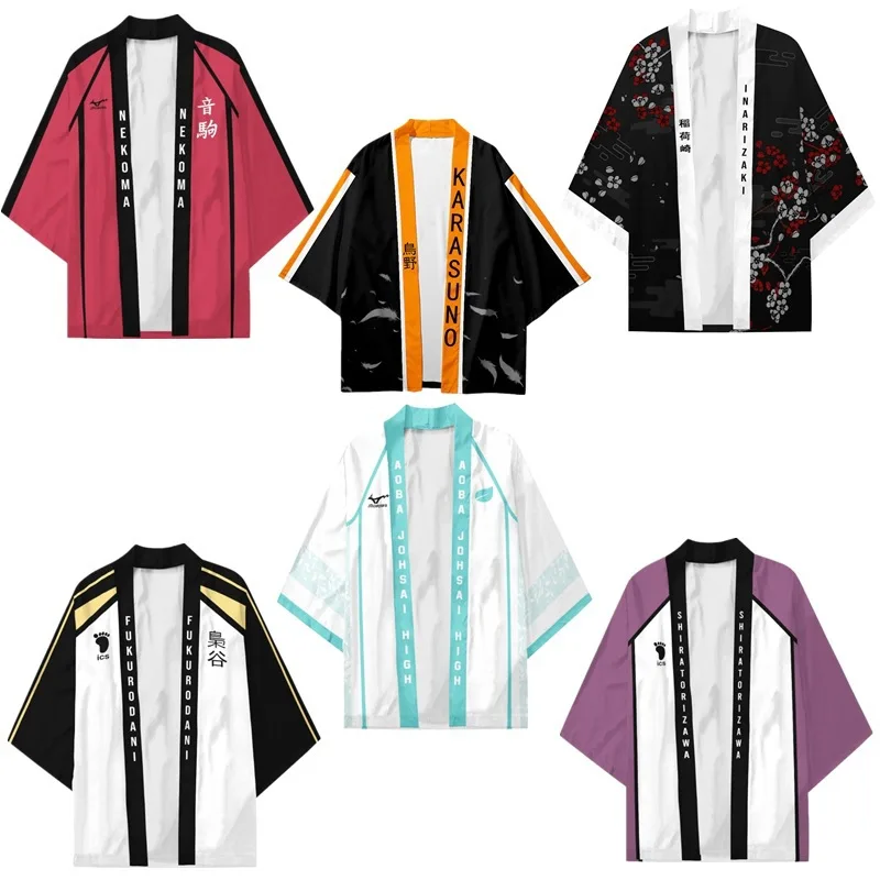 

Anime Haikyuu Japanese Kimono Haori Yukata Cosplay Women/Men Fashion Summer Short Sleeve Kimono Shirts Streetwear Tops Cloak