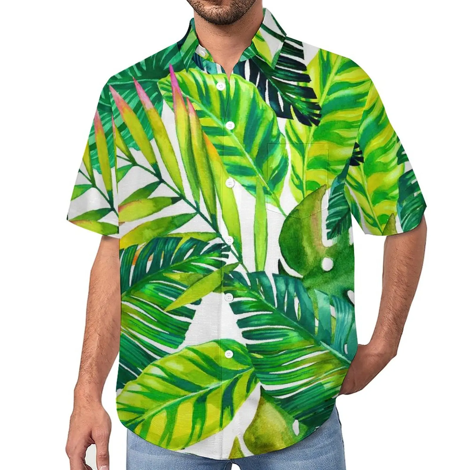 

Повседневная рубашка с рисунком пальмовых листьев, Пляжная Свободная рубашка с принтом тропических растений, Гавайские винтажные блузки, дизайнерская одежда большого размера с коротким рукавом
