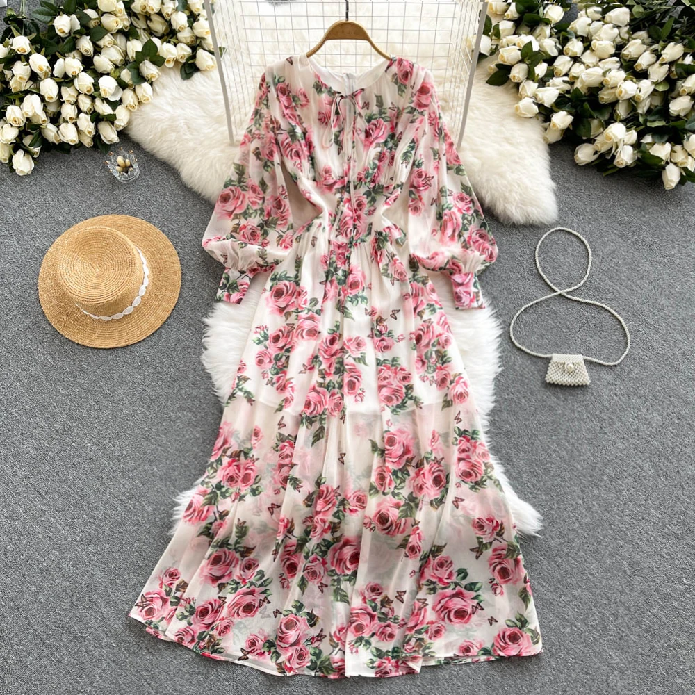 Women's Spring Autumn Long Sleeve Vintage Rose Print Dress Female High Waist Chic Party A-line Dress TB133
Women's Spring Autumn Long Sleeve Vintage Rose Print Dress Female High Waist Chic Party A-line Dress TB133