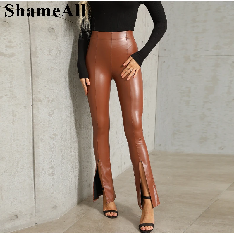 Sexy Push Up Pu Leggings Striped Slit Flare Pants Street Hipster High Waist Elastic Stretch Faux Leather Slim Fit Bell Bottoms
Sexy Push Up Pu Leggings Striped Slit Flare Pants Street Hipster High Waist Elastic Stretch Faux Leather Slim Fit Bell Bottoms