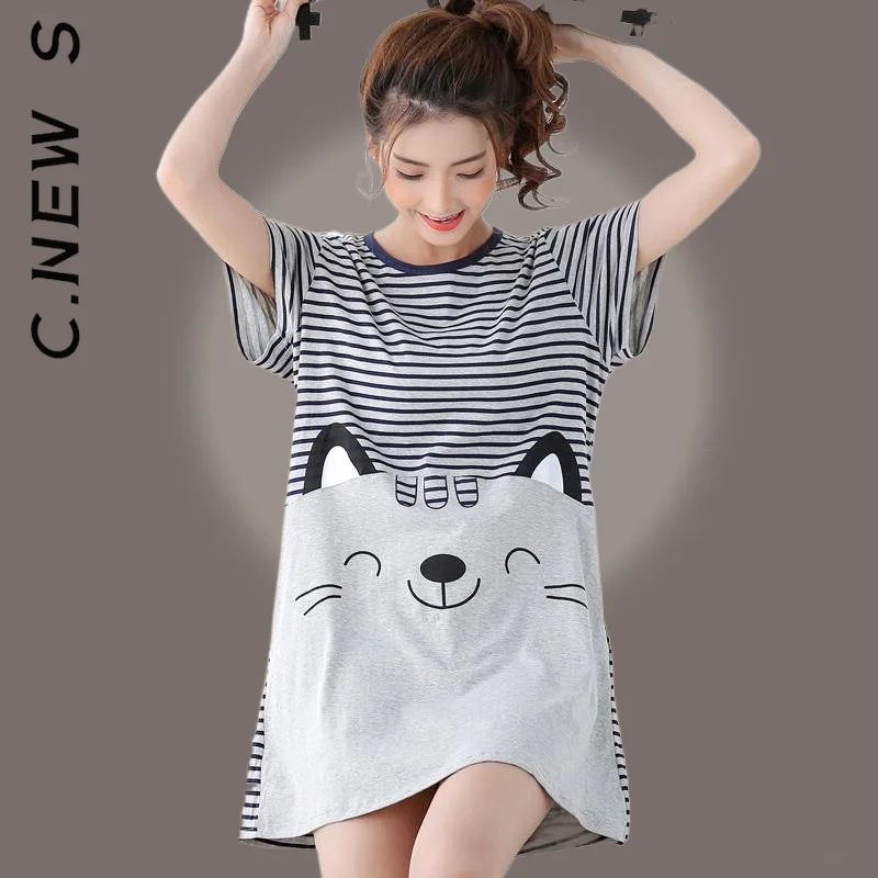 C.New S Summer Knitted Cotton Short Sleeve Cartoon Women Nightgown Sweet Soft Female Nightdress Loose Girls Nightwear
C.New S Summer Knitted Cotton Short Sleeve Cartoon Women Nightgown Sweet Soft Female Nightdress Loose Girls Nightwear