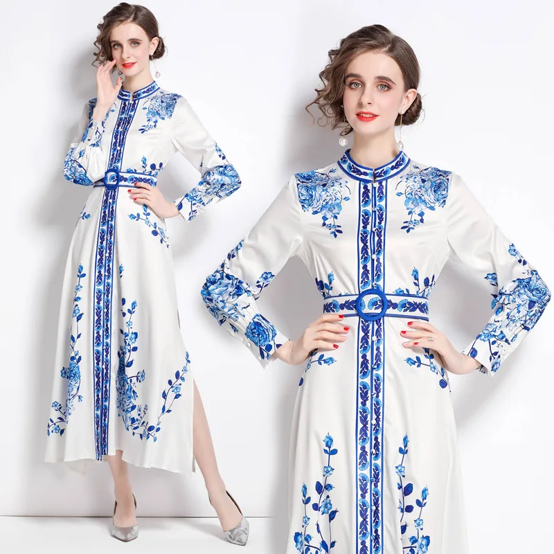 2022 Female Dress Spring Elegant Stand Collar Fashion Print Long Sleeve Slim Fit Long Split Dress Women's Office Party Commute
2022 Female Dress Spring Elegant Stand Collar Fashion Print Long Sleeve Slim Fit Long Split Dress Women's Office Party Commute