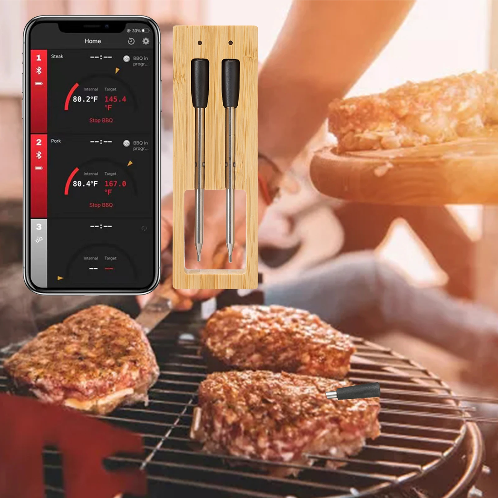 Meat Thermometer Wireless Smart BBQ Cooking Thermometer Kitchen Gadgets Cooking Accessories Dual Probe BBQ Meat Thermometer
Meat Thermometer Wireless Smart BBQ Cooking Thermometer Kitchen Gadgets Cooking Accessories Dual Probe BBQ Meat Thermometer
