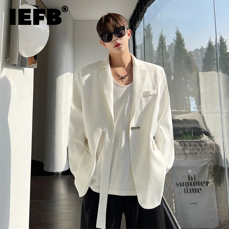IEFB Niche Design Men's Casual Suit Coat Autumn Thin Loose Solid Color Long Sleeve Tops Personality Ribbon Jacket Shirts 9C864 
IEFB Niche Design Men's Casual Suit Coat Autumn Thin Loose Solid Color Long Sleeve Tops Personality Ribbon Jacket Shirts 9C864