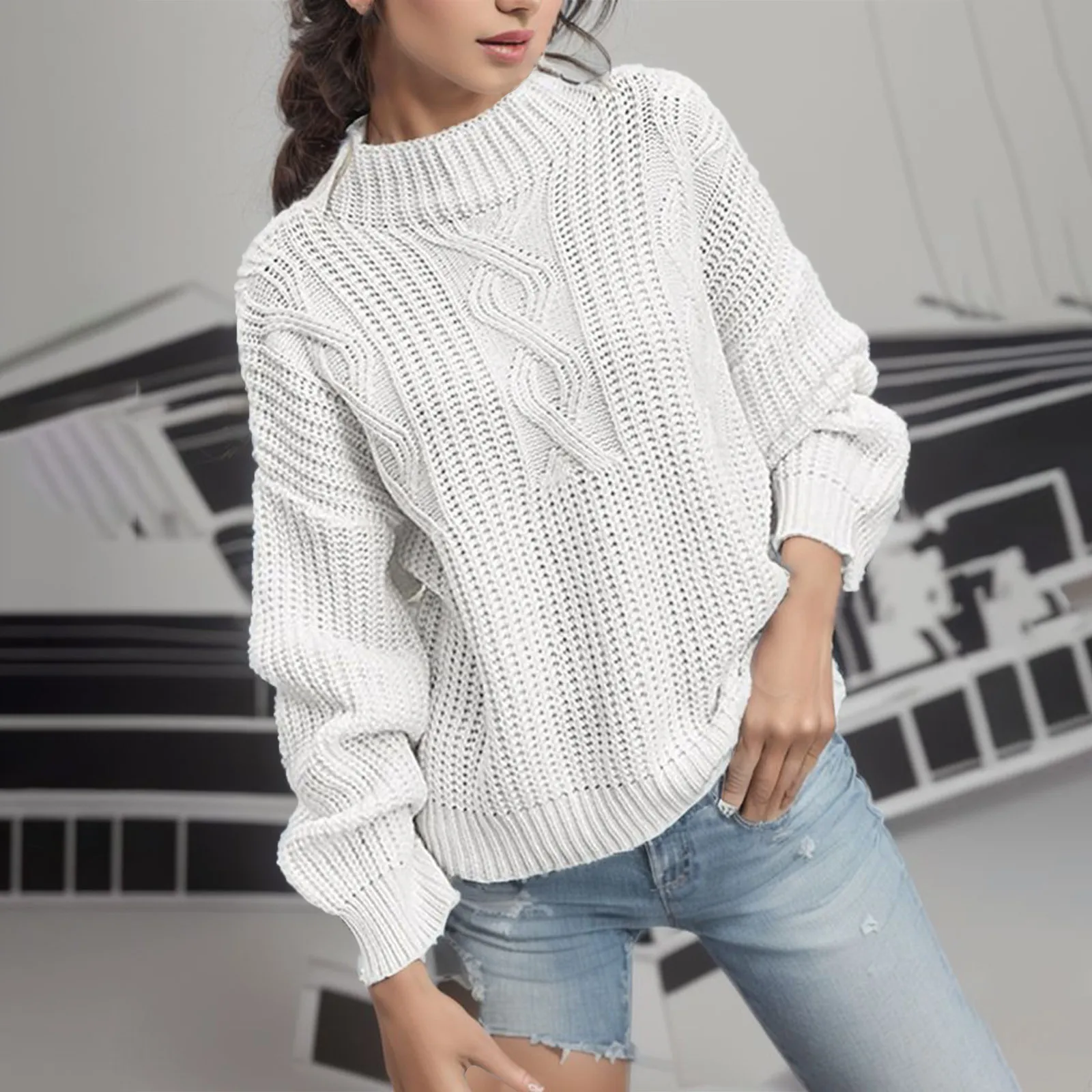 Women'S Round Neck Pullover Sweater With Pattern Ladies Long Sleeve Solid Color Plus Size Warm Wool Blend For Autumn Winter
Women'S Round Neck Pullover Sweater With Pattern Ladies Long Sleeve Solid Color Plus Size Warm Wool Blend For Autumn Winter