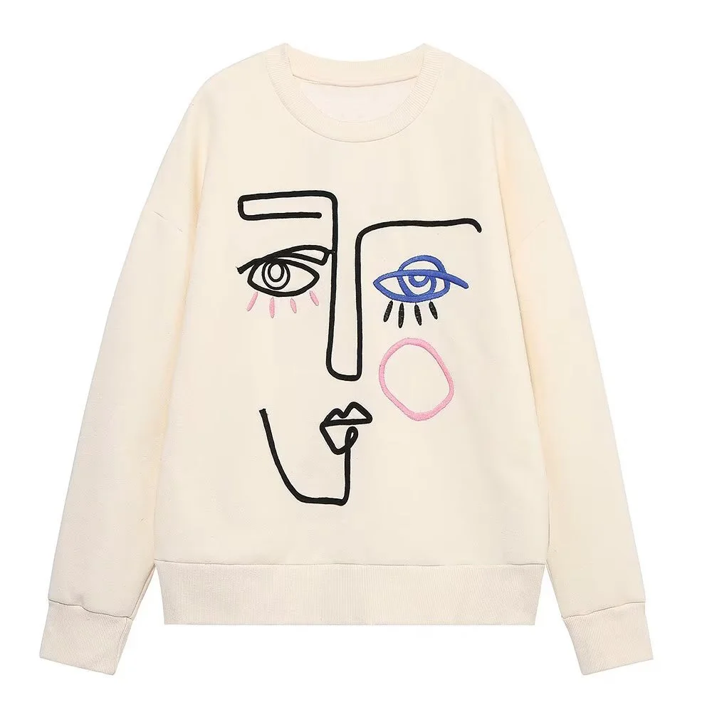 Fashion 2022 Autumn Urban Casual Women's Pullover Loose Abstract Art Beige Embroidered Pattern Round Neck Long Sleeve Sweatshirt
Fashion 2022 Autumn Urban Casual Women's Pullover Loose Abstract Art Beige Embroidered Pattern Round Neck Long Sleeve Sweatshirt