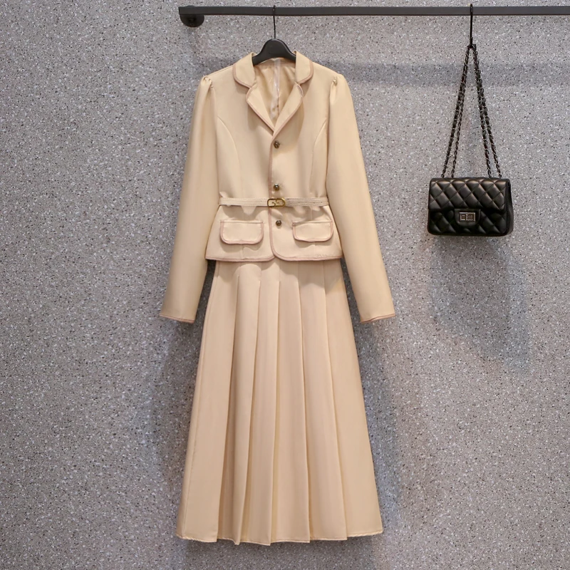 Autumn Office Lady Causal Blazer And Pleated Skirts Women Korean Navel Single Breasted Belt Blazer Feminino Femme Two Piece Set
Autumn Office Lady Causal Blazer And Pleated Skirts Women Korean Navel Single Breasted Belt Blazer Feminino Femme Two Piece Set
