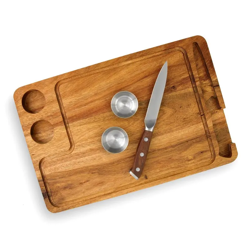Board for Serving Steak, Meat, and Poultry in Style, Premium Acacia Wood, Includes Sauce Cups and Steak Knife
Board for Serving Steak, Meat, and Poultry in Style, Premium Acacia Wood, Includes Sauce Cups and Steak Knife
