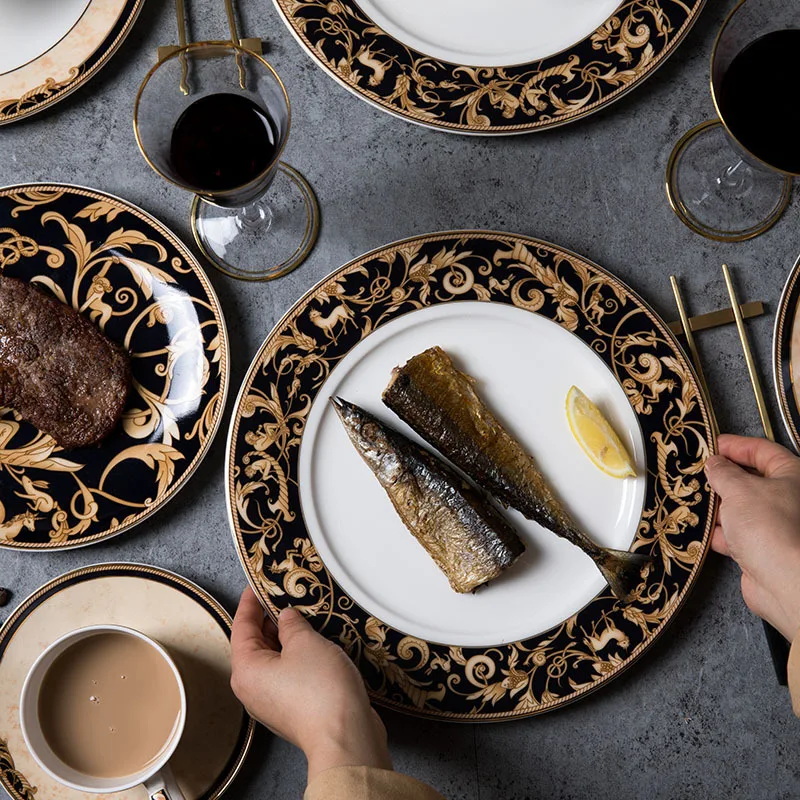 

Набор западных искусств из костяного фарфора, керамическая тарелка для еды в западном стиле из Пномпеня, кухонные бытовые тарелки, наборы керамических тарелок