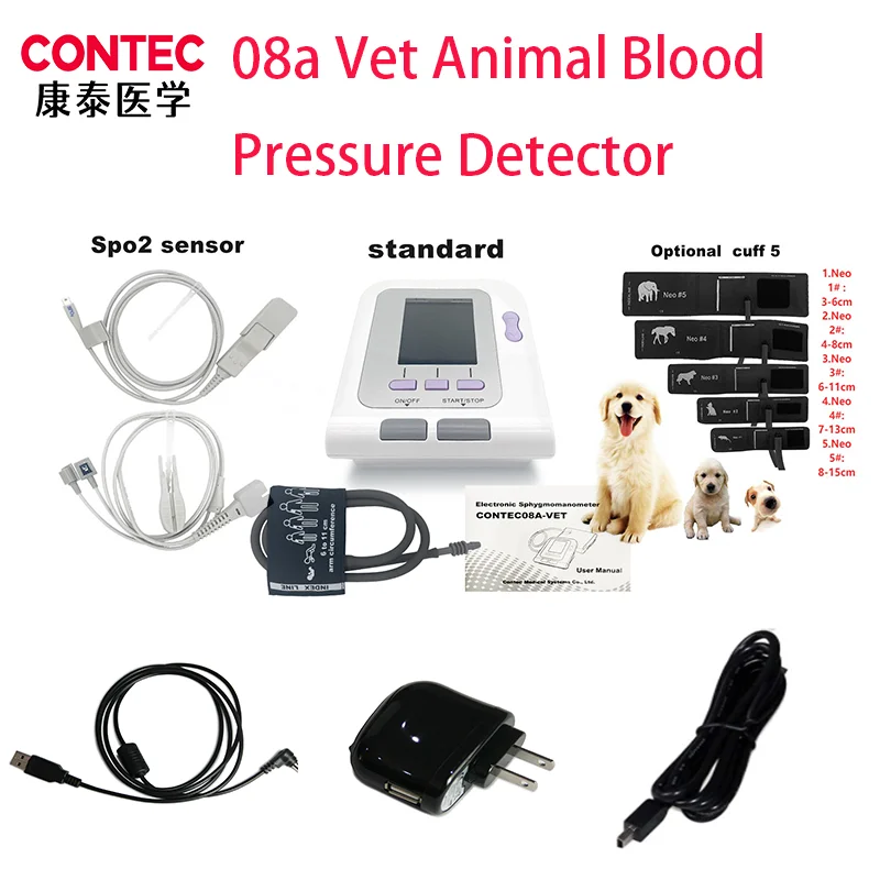 Зонд CONTEC08a Vet для измерения артериального давления в животных может быть оснащен