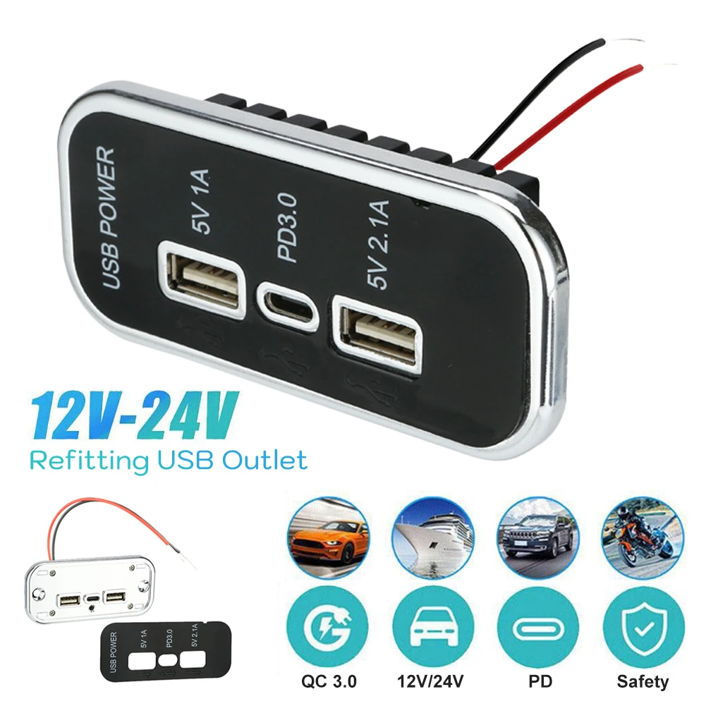 12V 24V USB Outlet 3 Ports Fast Charger USB PD Type-C Power Socket Adapter For RV Marine Boat Motorhome Caravan Surface Mount
12V 24V USB Outlet 3 Ports Fast Charger USB PD Type-C Power Socket Adapter For RV Marine Boat Motorhome Caravan Surface Mount