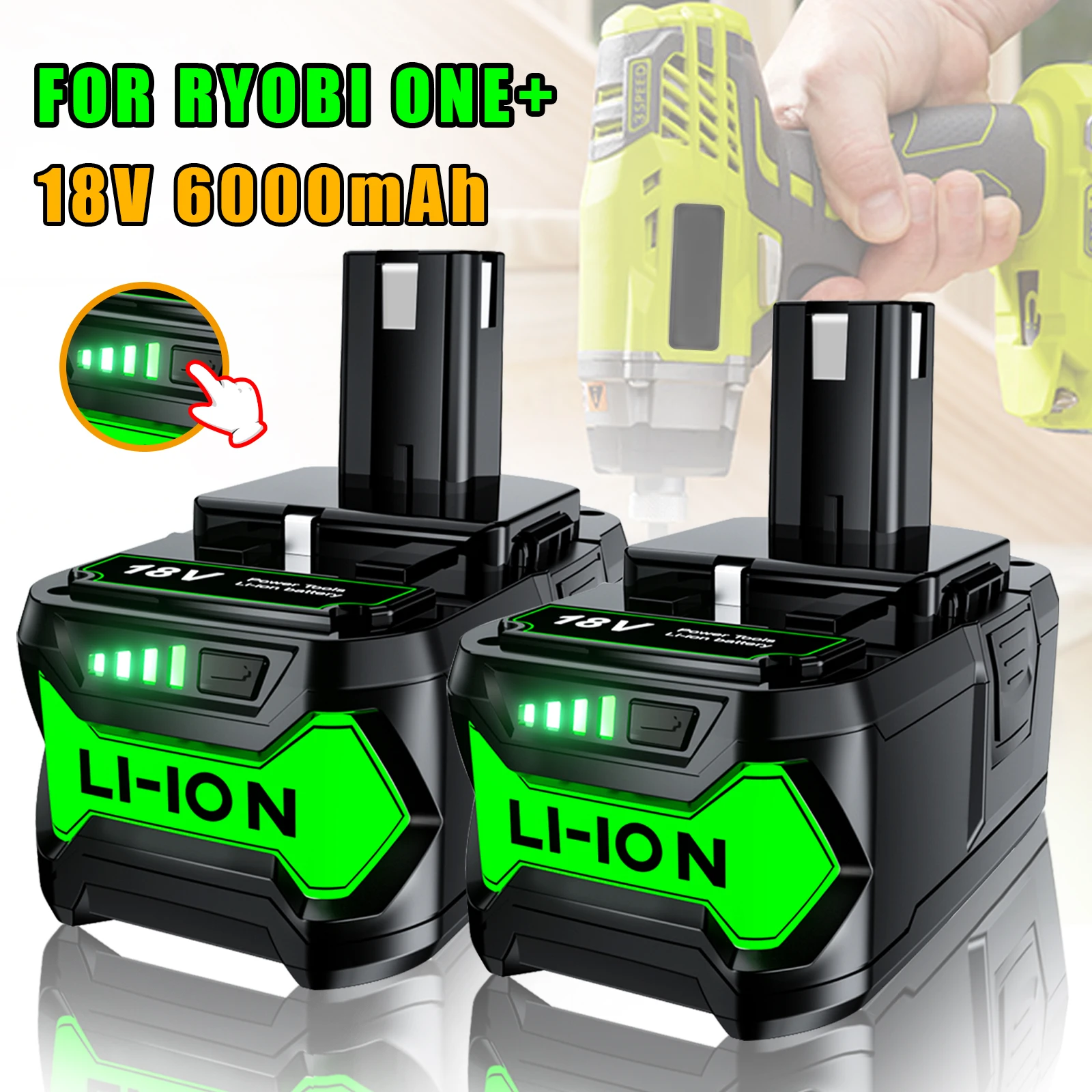 

Сменная литиевая батарея 6,0 Ач 18 в для Ryobi ONE + Plus P108 P102 P103 P104 P105 P109, 18-вольтовые беспроводные инструменты