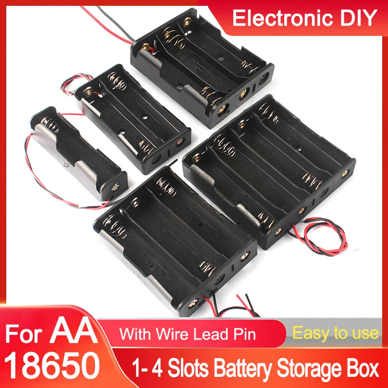 DIY Plastic 18650 Battery Box Storage Case AA 18650 Power Bank Cases Battery Holder Container Clip 1X2X 3X 4X With Wire Lead Pin
DIY Plastic 18650 Battery Box Storage Case AA 18650 Power Bank Cases Battery Holder Container Clip 1X2X 3X 4X With Wire Lead Pin