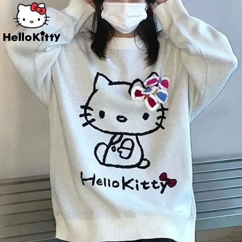 Sanrio, Модный повседневный женский свитер Hello Kitty, Осень-зима, новинка, милая Свободная верхняя одежда в Корейском стиле, уличный Топ, пуловер
Sanrio, Модный повседневный женский свитер Hello Kitty, Осень-зима, новинка, милая Свободная верхняя одежда в Корейском стиле, уличный Топ, пуловер