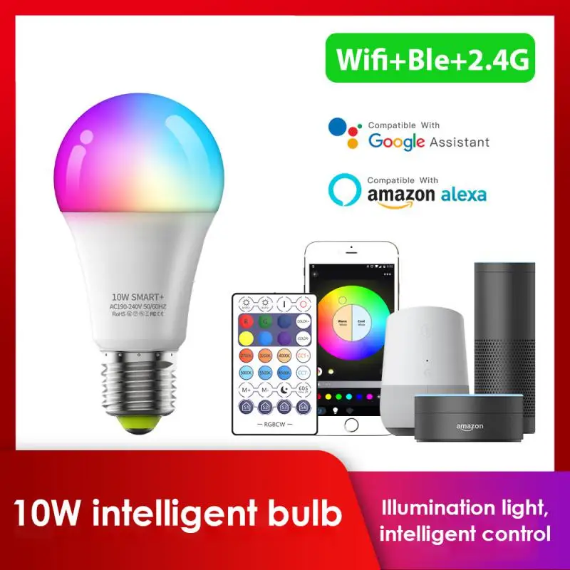 Wifi Smart Bulb 10W RGB+CCT E27 Dimmable LED Lamp Timer Voice Control Smart Home Bulb Compatible With Alexa Google Home
Wifi Smart Bulb 10W RGB+CCT E27 Dimmable LED Lamp Timer Voice Control Smart Home Bulb Compatible With Alexa Google Home