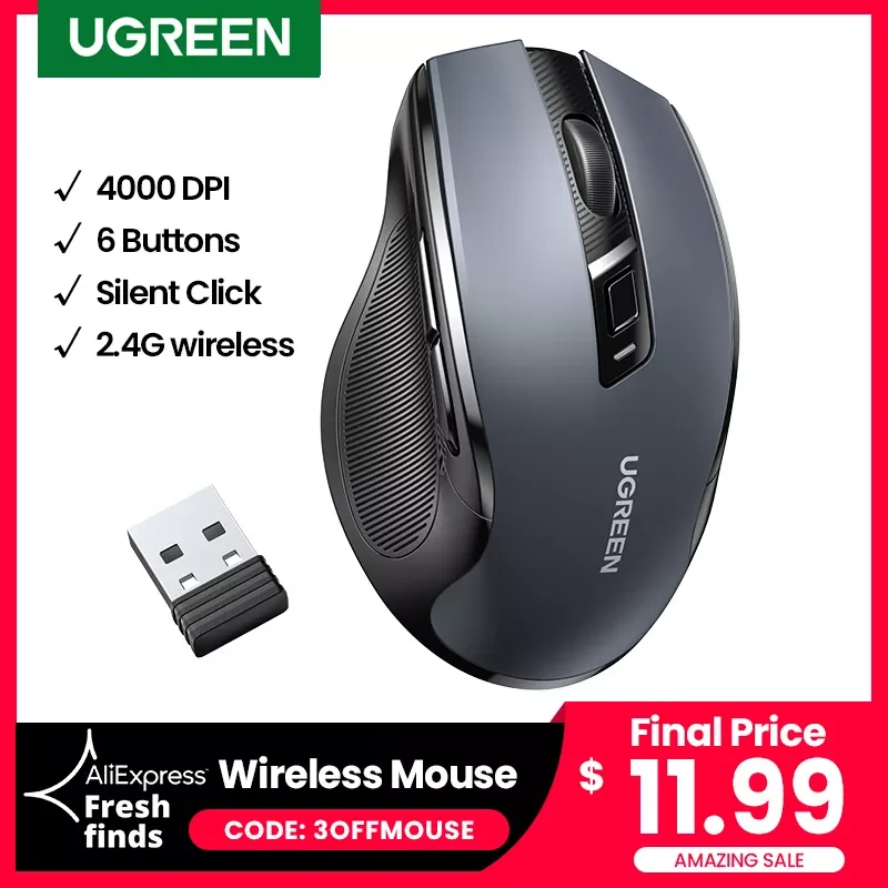 【New-in Sale】U-G-REEN Mouse Wireless Ergonomic Mouse 4000 DPI Silent 6 Buttons For MacBook Tablet Laptop Mice Quiet 2.4G Mouse
【New-in Sale】U-G-REEN Mouse Wireless Ergonomic Mouse 4000 DPI Silent 6 Buttons For MacBook Tablet Laptop Mice Quiet 2.4G Mouse