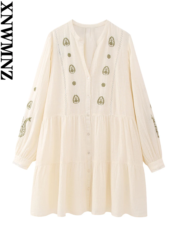 XNWMNZ Women's Fashion 2023 Embroidered Short dress Women Vacation Style V-Neck Long Sleeve Front Button Female Loose Dresses 
XNWMNZ Women's Fashion 2023 Embroidered Short dress Women Vacation Style V-Neck Long Sleeve Front Button Female Loose Dresses