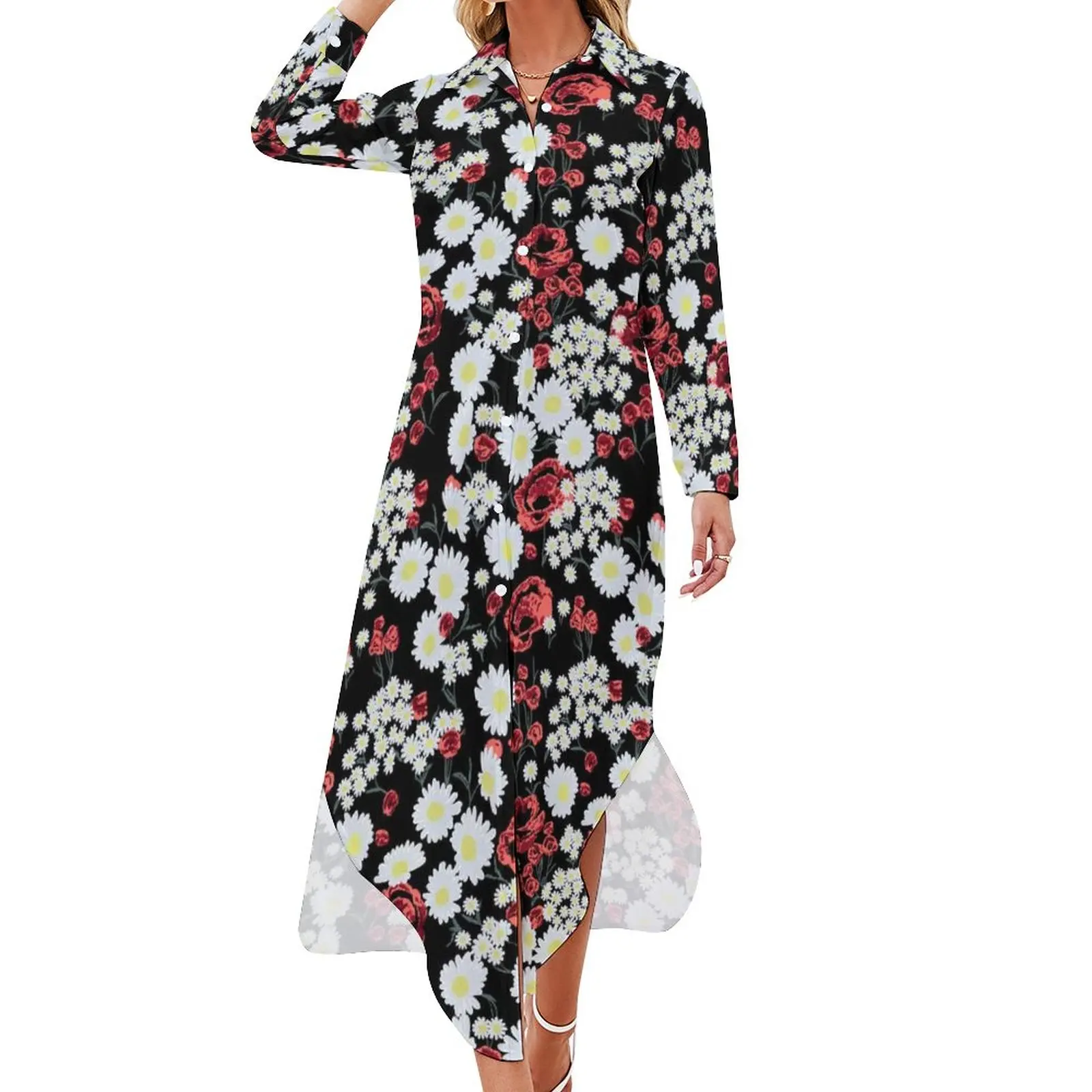 Red White Flower Casual Dress Rose Daisy Print Korean Fashion Dresses Long Sleeve Kawaii Chiffon Dress V Neck Oversized Clothing
Red White Flower Casual Dress Rose Daisy Print Korean Fashion Dresses Long Sleeve Kawaii Chiffon Dress V Neck Oversized Clothing