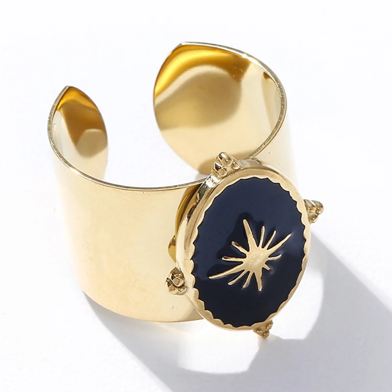 Bohemian Wide Large Ring Simple Punk Black Enamel Star Open Adjustable Rings for Women Men Stainless Steel Rings Korean Jewelry
Bohemian Wide Large Ring Simple Punk Black Enamel Star Open Adjustable Rings for Women Men Stainless Steel Rings Korean Jewelry