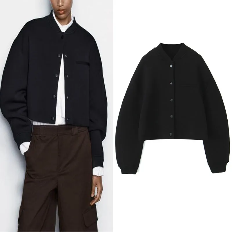 TRAF Womens Black Bomber Jacket 2023 Autumn Warm New Crop Coat Woman Round Neck Pockets Windbreaker Female Long Sleeve Outerwear
TRAF Womens Black Bomber Jacket 2023 Autumn Warm New Crop Coat Woman Round Neck Pockets Windbreaker Female Long Sleeve Outerwear