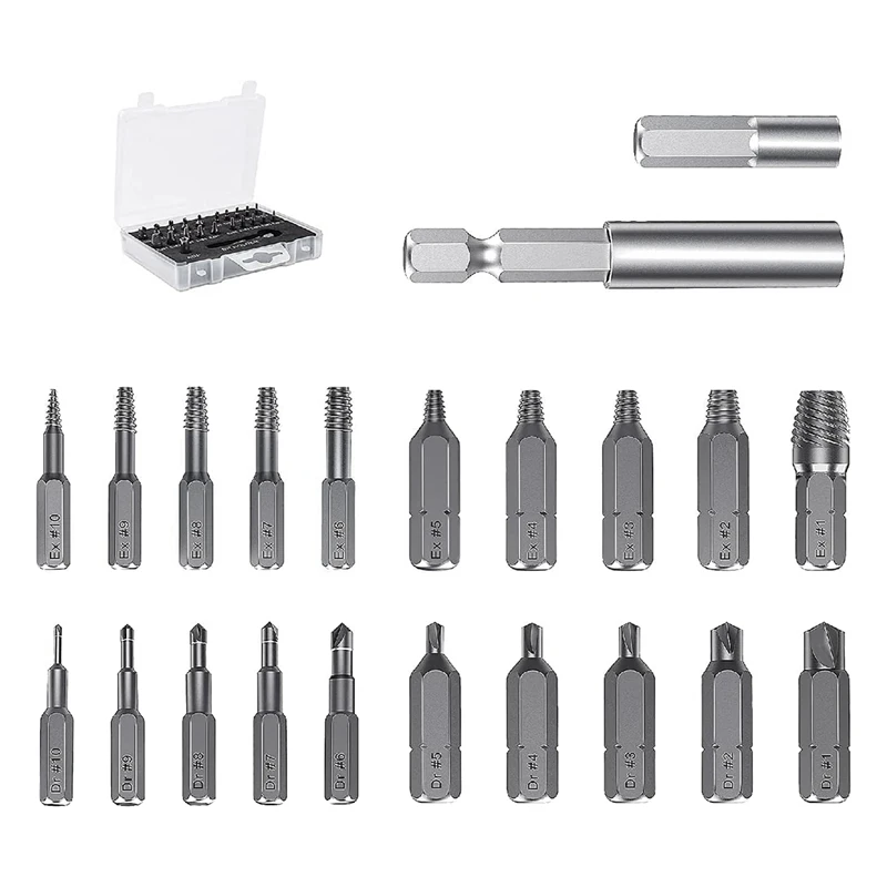 22 Piece Damaged Screw Extractor Kit, Easy Removal Stripped Screw Extractor Kit, Made Of H.S.S. 4341 , Hardness 62-63Hrc
22 Piece Damaged Screw Extractor Kit, Easy Removal Stripped Screw Extractor Kit, Made Of H.S.S. 4341 , Hardness 62-63Hrc