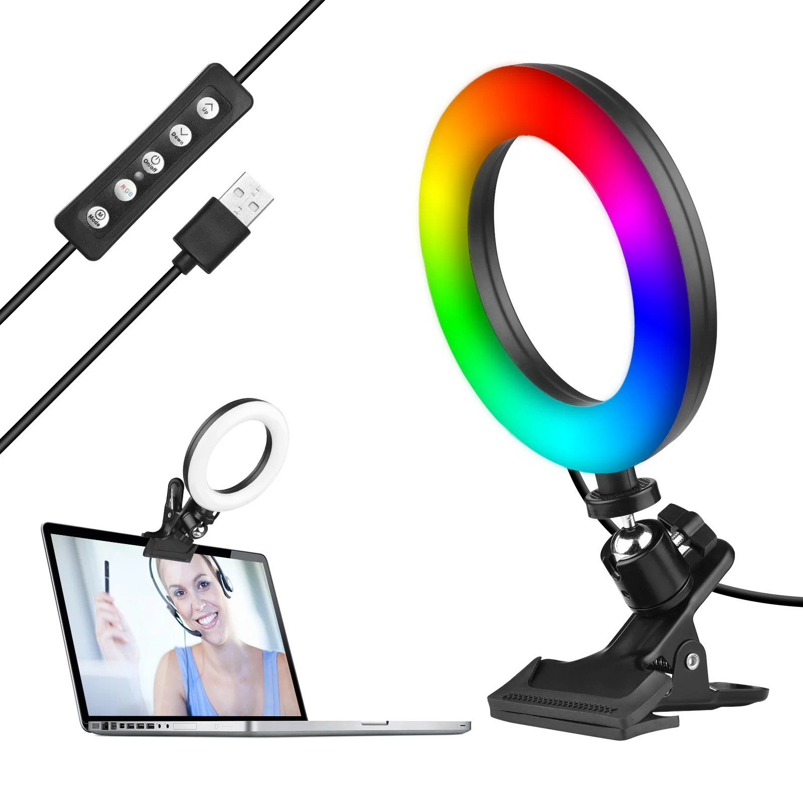 Video Conference Light Kit 6 Inch RGB Ring Light + Clamp Bi-Color Temperature 2850K-6500K Dimmable Brightness Multiple RGB Modes
Video Conference Light Kit 6 Inch RGB Ring Light + Clamp Bi-Color Temperature 2850K-6500K Dimmable Brightness Multiple RGB Modes