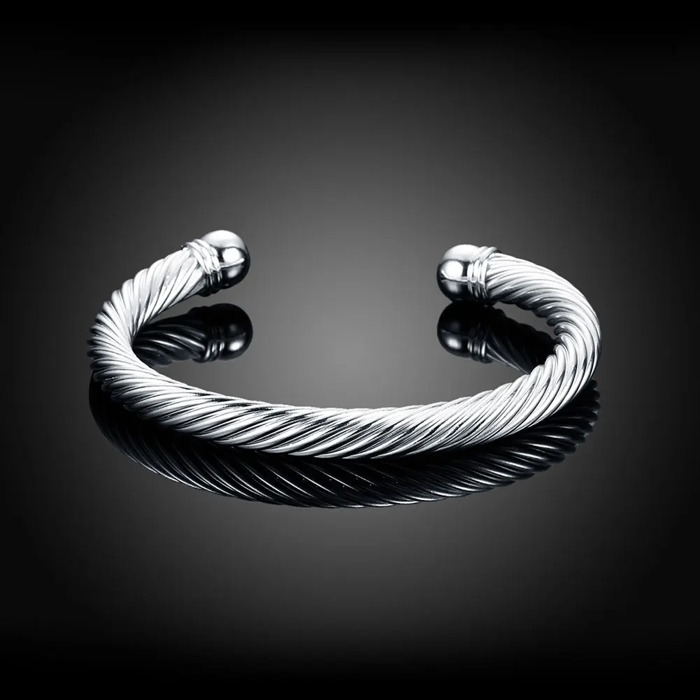 

Hot Trend Twisted Wire Bangles 925 Sterling Silver Cuff Bracelets for Women Fashion Party Wedding Accessories Gift Jewelry