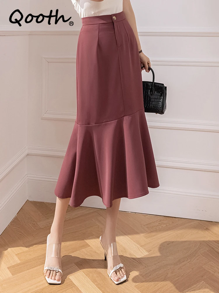 Qooth Spring Autumn Mid-length Solid Color Fishtail Skirt Elegant Office Lady High Waist Long Hip Trumpet Skirt QT2007
Qooth Spring Autumn Mid-length Solid Color Fishtail Skirt Elegant Office Lady High Waist Long Hip Trumpet Skirt QT2007